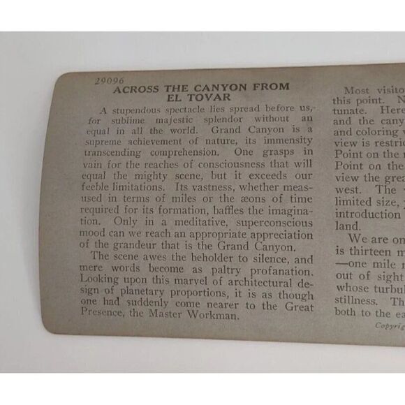 Antique 1920s Vista Of The Grand Canyon, Rim Trail, Arizona Stereoview Card - Picture 5 of 8